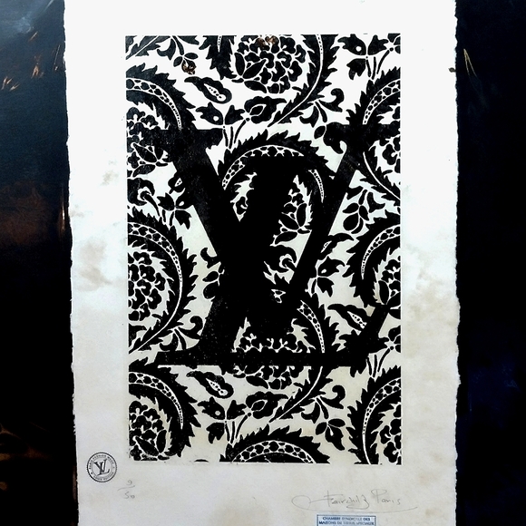 Louis Vuitton Black and White Floral Print Hand Signed Fairchild Paris